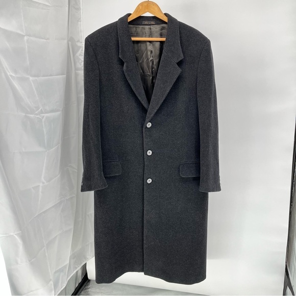 Italian Men’s Wool And Cashmere Overcoat Size 44L Black Dress Pea Coat - Picture 1 of 16